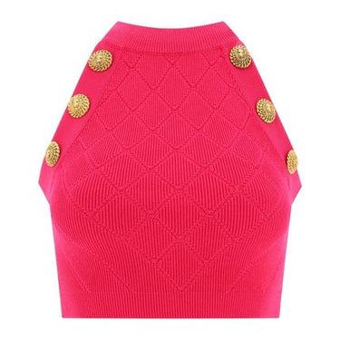 Balmain Women 6-Button Knitted Tank Top Fuchsia