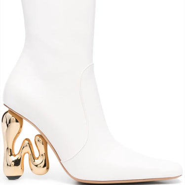 Jw Anderson Women Leather Heeled Ankle Boots Off White+Heel Gold