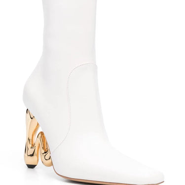 Jw Anderson Women Leather Heeled Ankle Boots Off White+Heel Gold