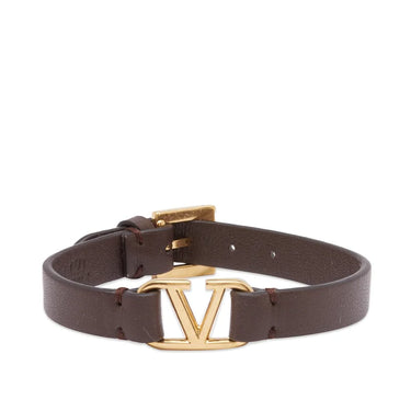 Valentino V Leather Bracelet Dark Brown