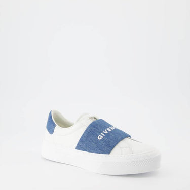 Givenchy Women City Sport Sneakers In Leather With Denim Strap White/Blue