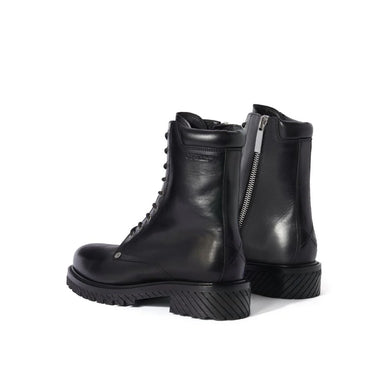 Off White Combat Lace Up Boot Black Black