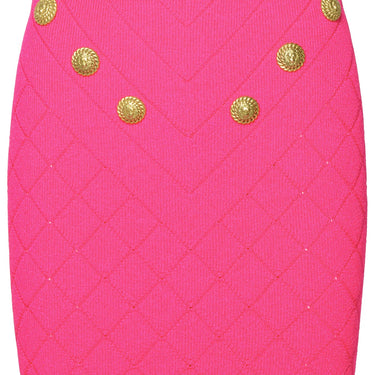 Balmain 6-Button Knit Skirt Fuchsia