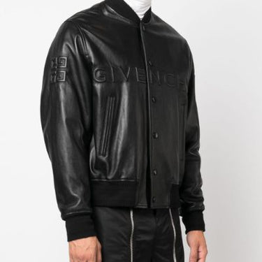Givenchy Logo-Embossed Leather Varsity Jacket Black