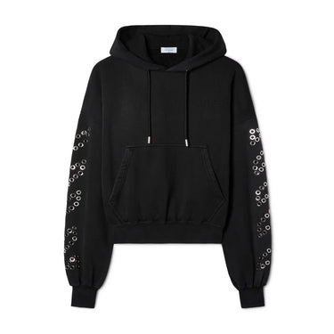 Off White Eyelet Diags Over Hoodie Black No Color
