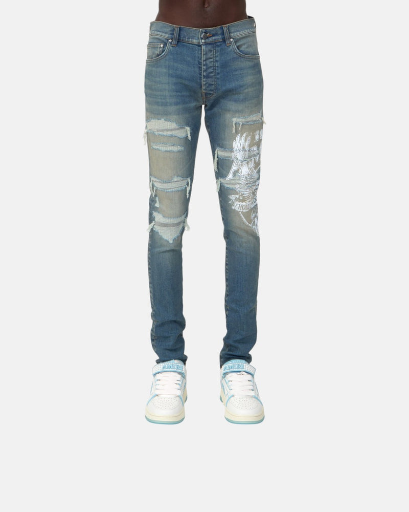 Amiri Eagle Repair Skinny Jean Driftwood Blue