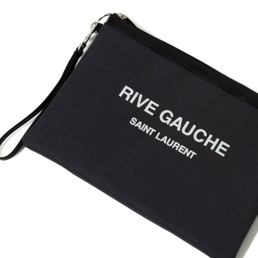 Saint Laurent Rive Gauche Zippered Pouch In Felt And Smooth Leather Black