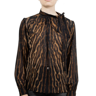 Givenchy W Blouse With Lavaliere In Leopard Print Silk Georgette Beige/Brown