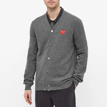 Cdg Play Cardigan With Red Emblem Grey