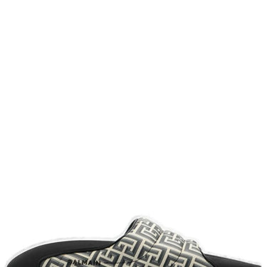 Balmain Quilted Leather B-IT Mules With Balmian Monogram Print Black