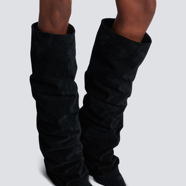 Balmain Ariel Suede Knee-High Boots Black