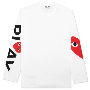 Comme Des Garcons Play Ls Oversized Heart Printed Sleeve White