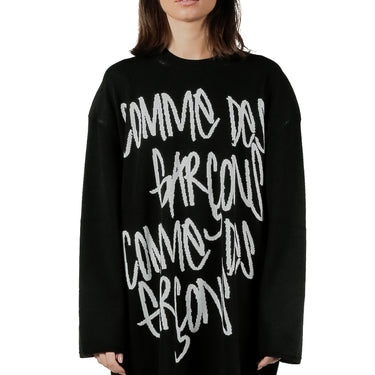 Comme Des Garcons Oversized Logo-Print Knit Sweater Black
