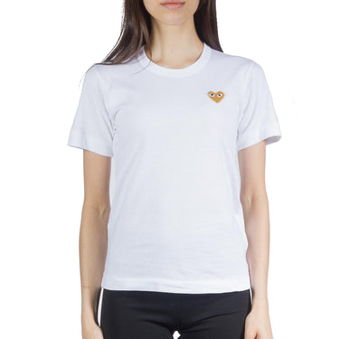 Comme Des Garcons Play W Gold Heart Logo Tee White