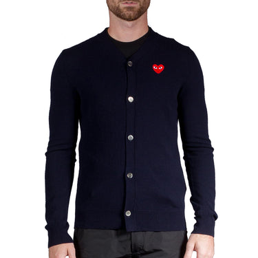 Comme Des Garcons Play Red Heart Logo Cardigan Navy