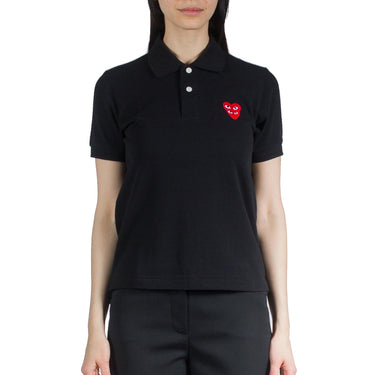 Comme Des Gacons Play W Double Red Heart Polo Shirt Black
