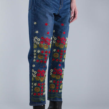 Junya Watanabe Denim Salvage Straight Leg Jeans With Flower Emboidery