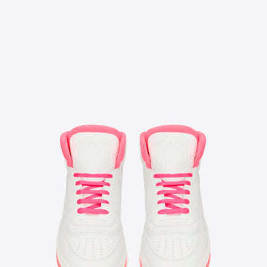 Saint Laurent Sl/80 Mid-Top Sneakers In Smooth And Grained Leather Blanc Optique Et Rose Fluo