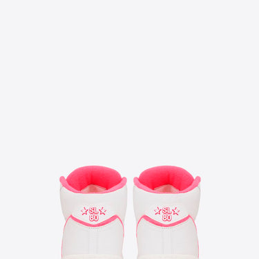 Saint Laurent Sl/80 Mid-Top Sneakers In Smooth And Grained Leather Blanc Optique Et Rose Fluo
