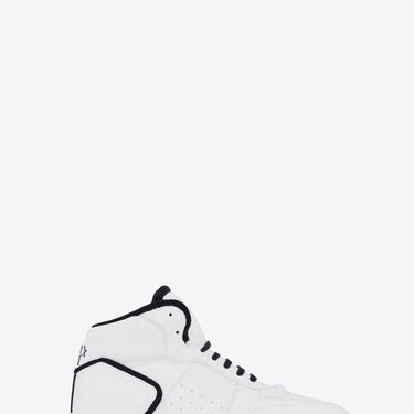 Saint Laurent Sl/80 Mid-Top Sneakers In Smooth And Grained Leather Blanc Optique Black