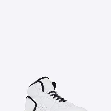 Saint Laurent Sl/80 Mid-Top Sneakers In Smooth And Grained Leather Blanc Optique Black