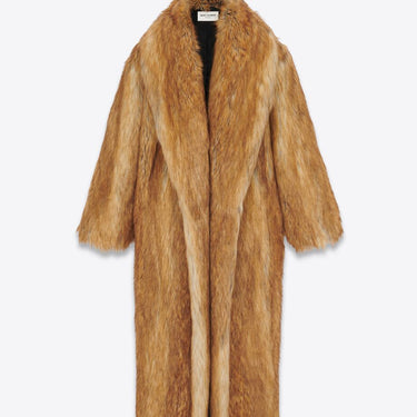 Saint Laurent Long Coat In Animal-Free Fur Fauve