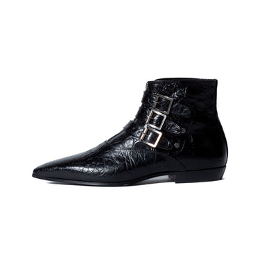 Saint Laurent Stan Boot In Crocodile-embossed Leather Noir